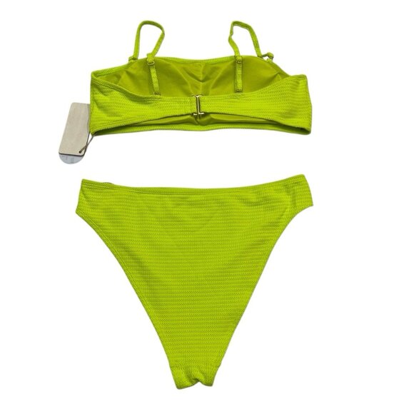 Cabana Del Sol Bikini Womens XL Lime‎ Green Textured Bandeau High Waist Cheeky - Picture 2 of 6